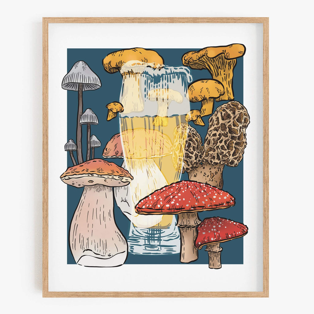 Beer and Mushrooms Art Print
