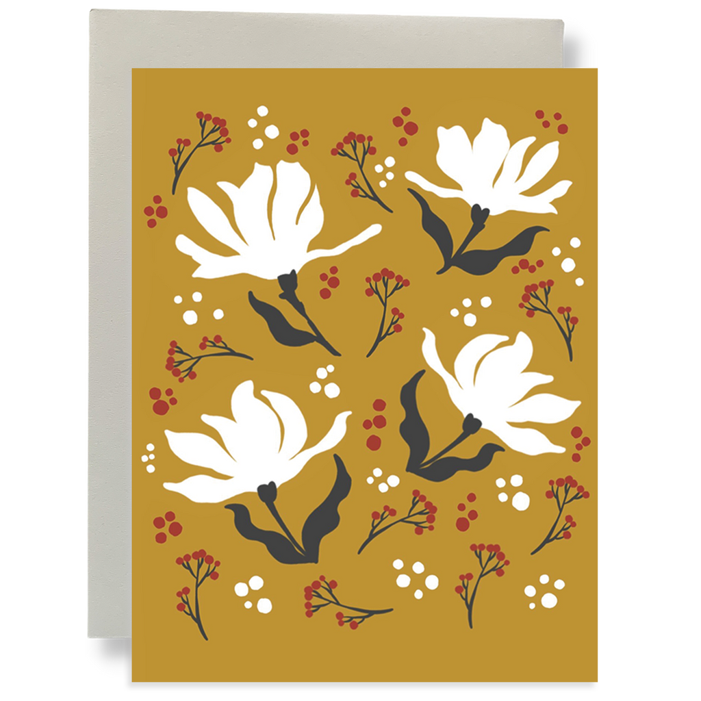 Gold Holiday Floral - Large - Greeting Card
