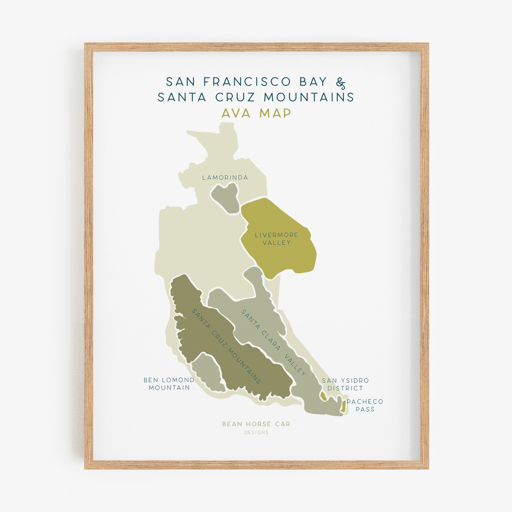 AVA Map - San Francisco Bay and Santa Cruz Mountains Labeled Art Print - Central Coast Region
