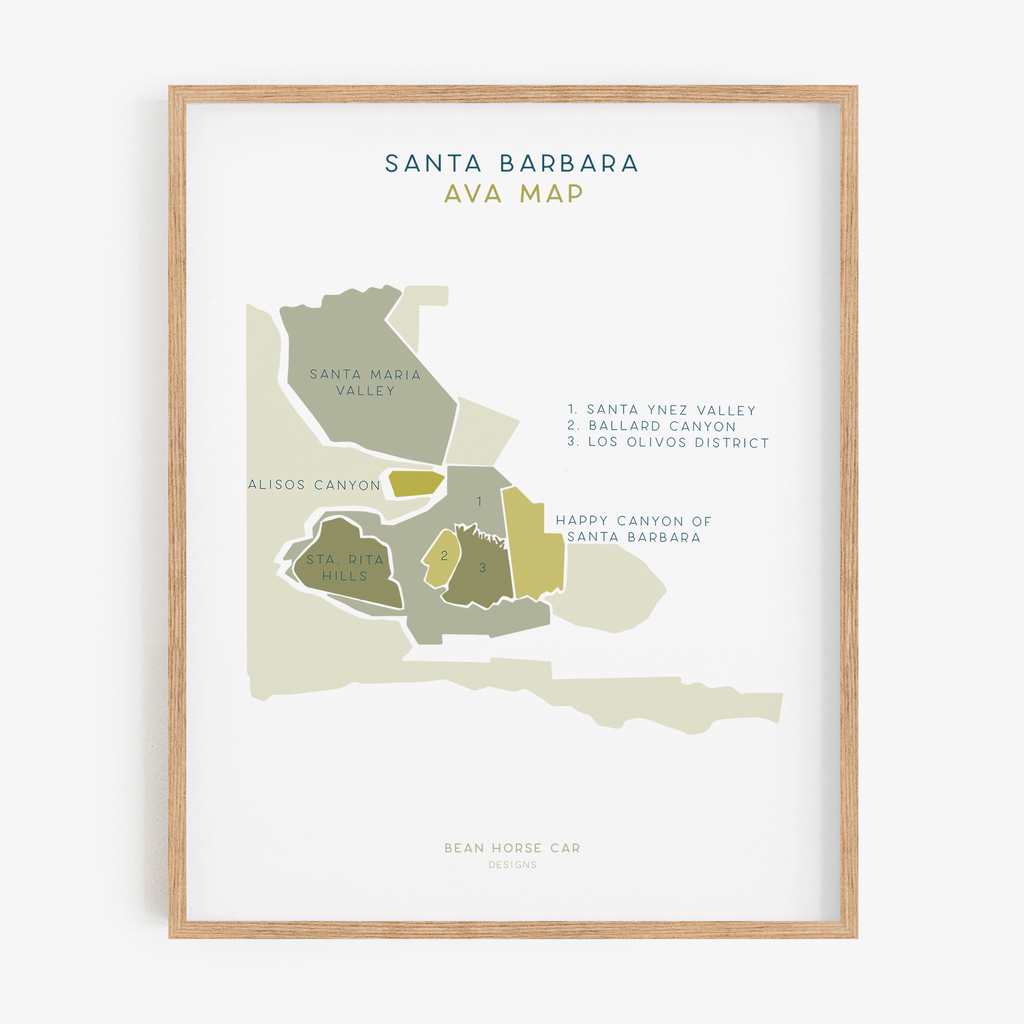 AVA Map - Santa Barbara Labeled Art Print - Central Coast Region
