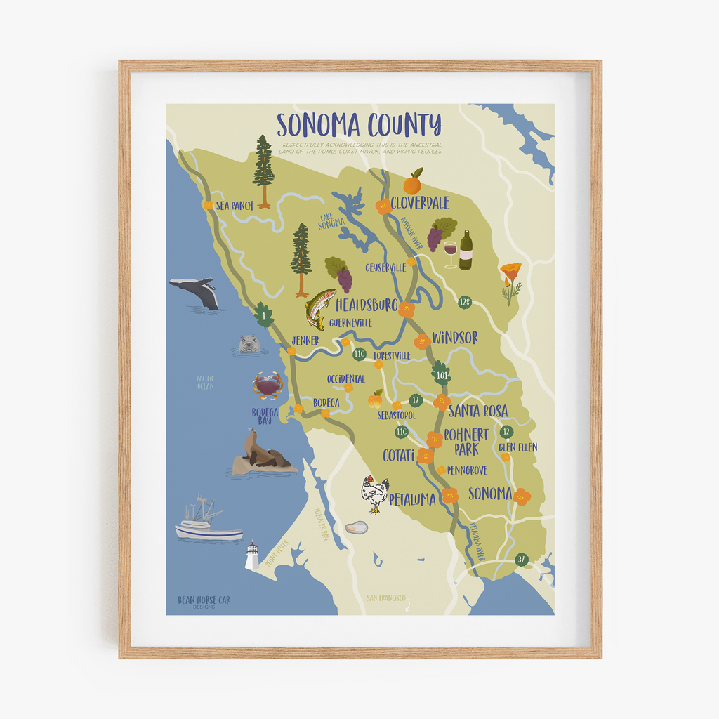 Sonoma County Map - Illustrative Art Print