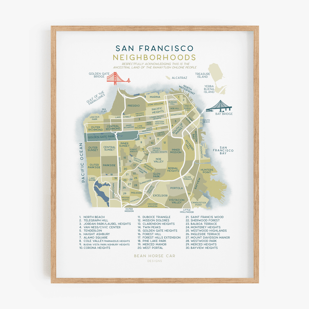 San Francisco Neighborhoods Map Art Print