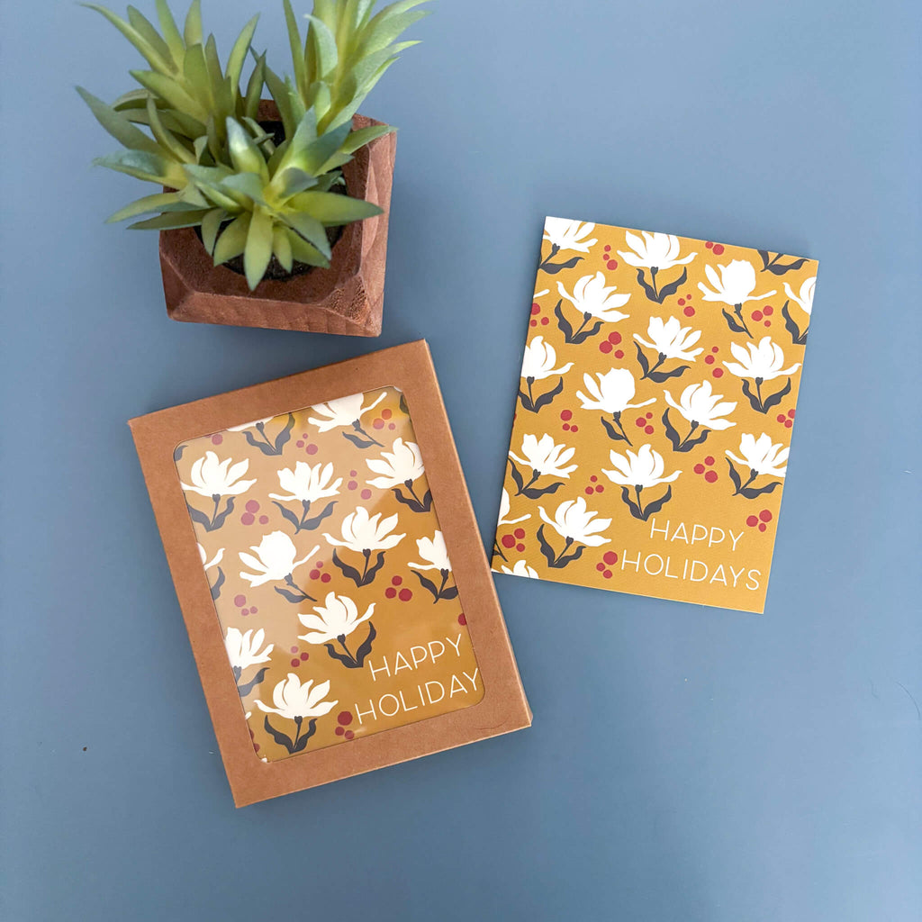 Box Set - Gold Holiday Floral - Happy Holidays