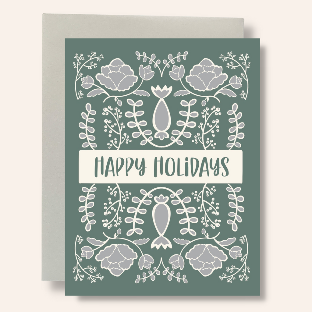 Happy Holidays - Green Floral Greeting Card