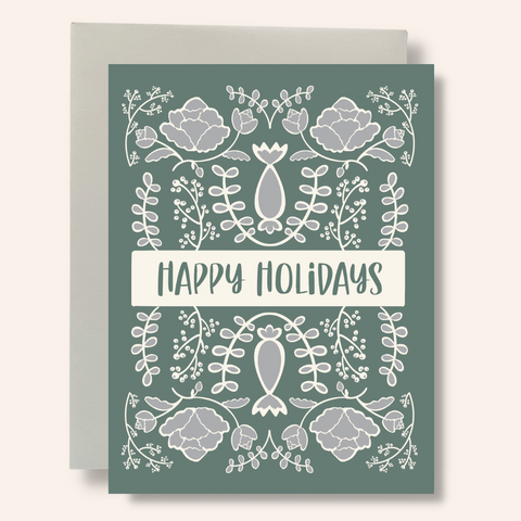 Happy Holidays - Green Floral Greeting Card
