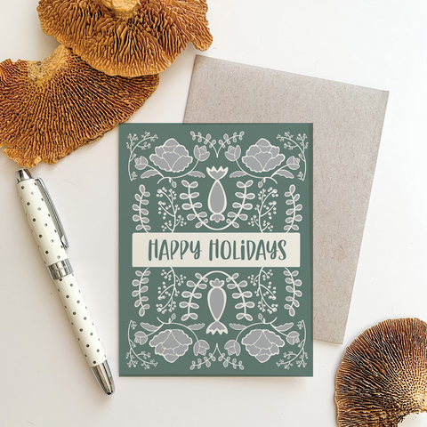 Happy Holidays - Green Floral Greeting Card