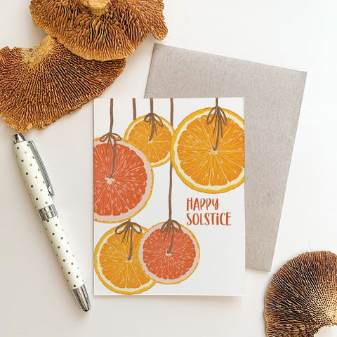 Happy Solstice Oranges Holiday Greeting Card