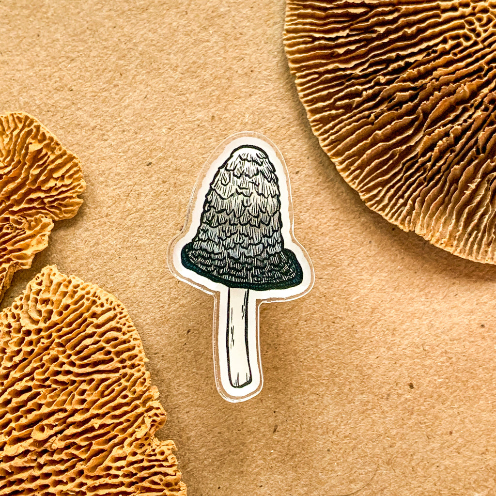 Shaggy Mane Mushroom Acrylic Pin