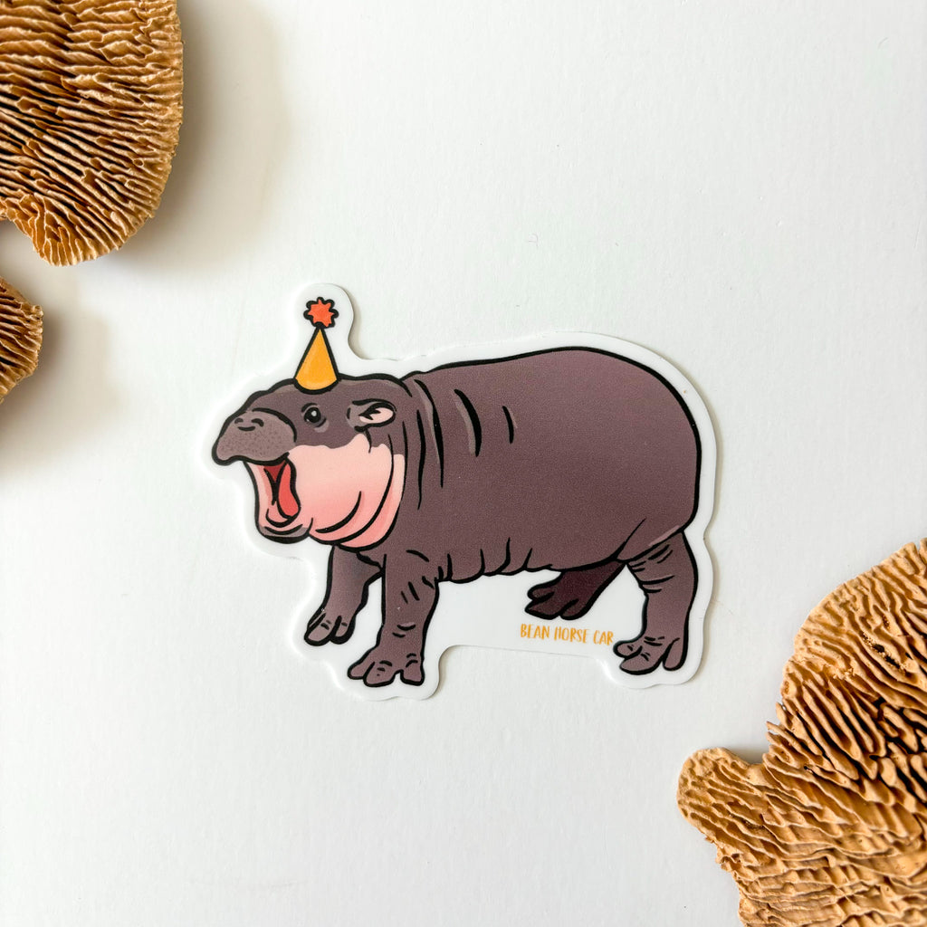 Party Moo Deng Pygmy Hippo Sticker