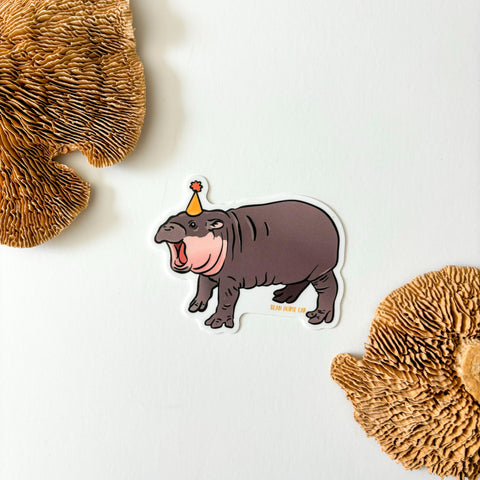 Party Moo Deng Pygmy Hippo Sticker