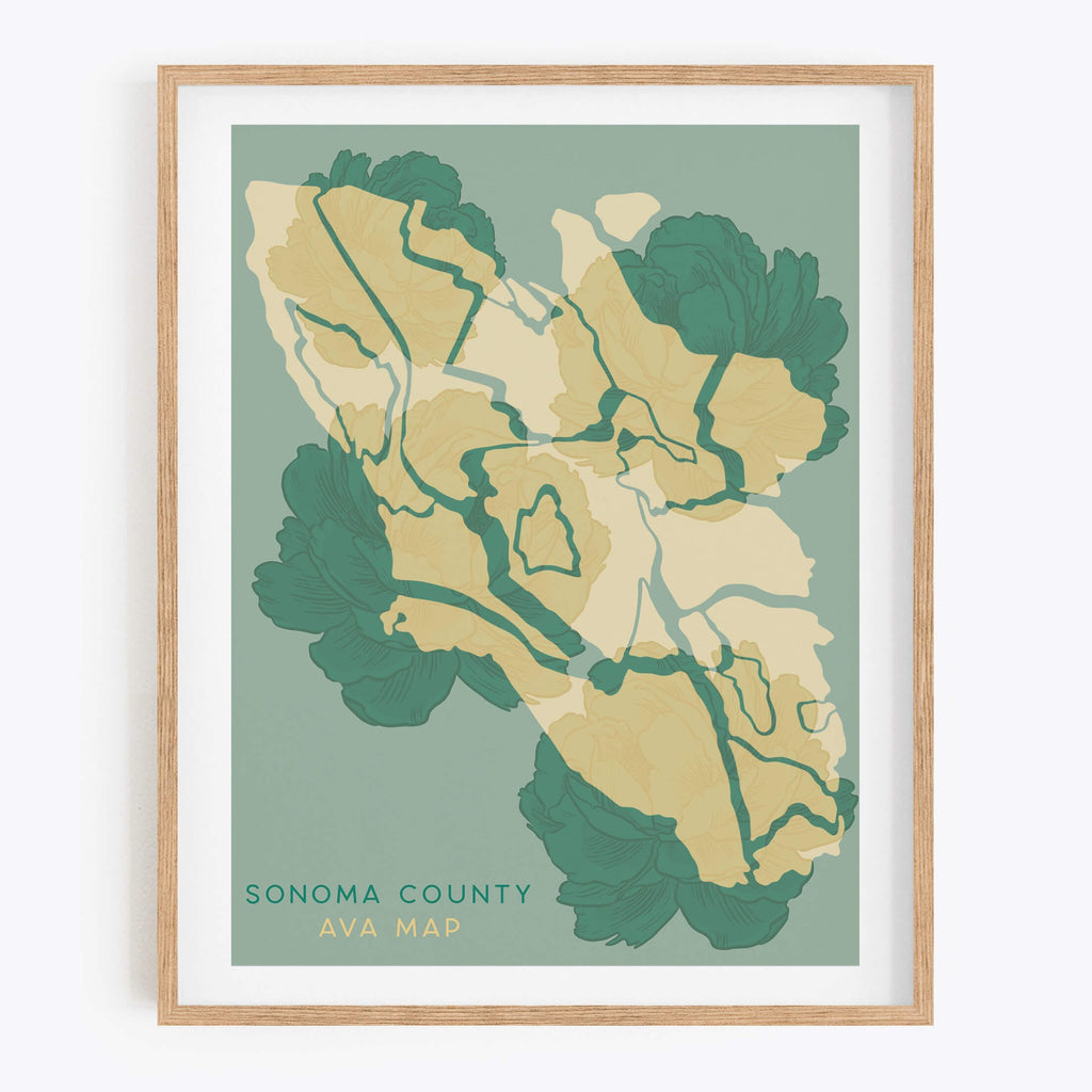 AVA Map - Sonoma County - Floral Art Print