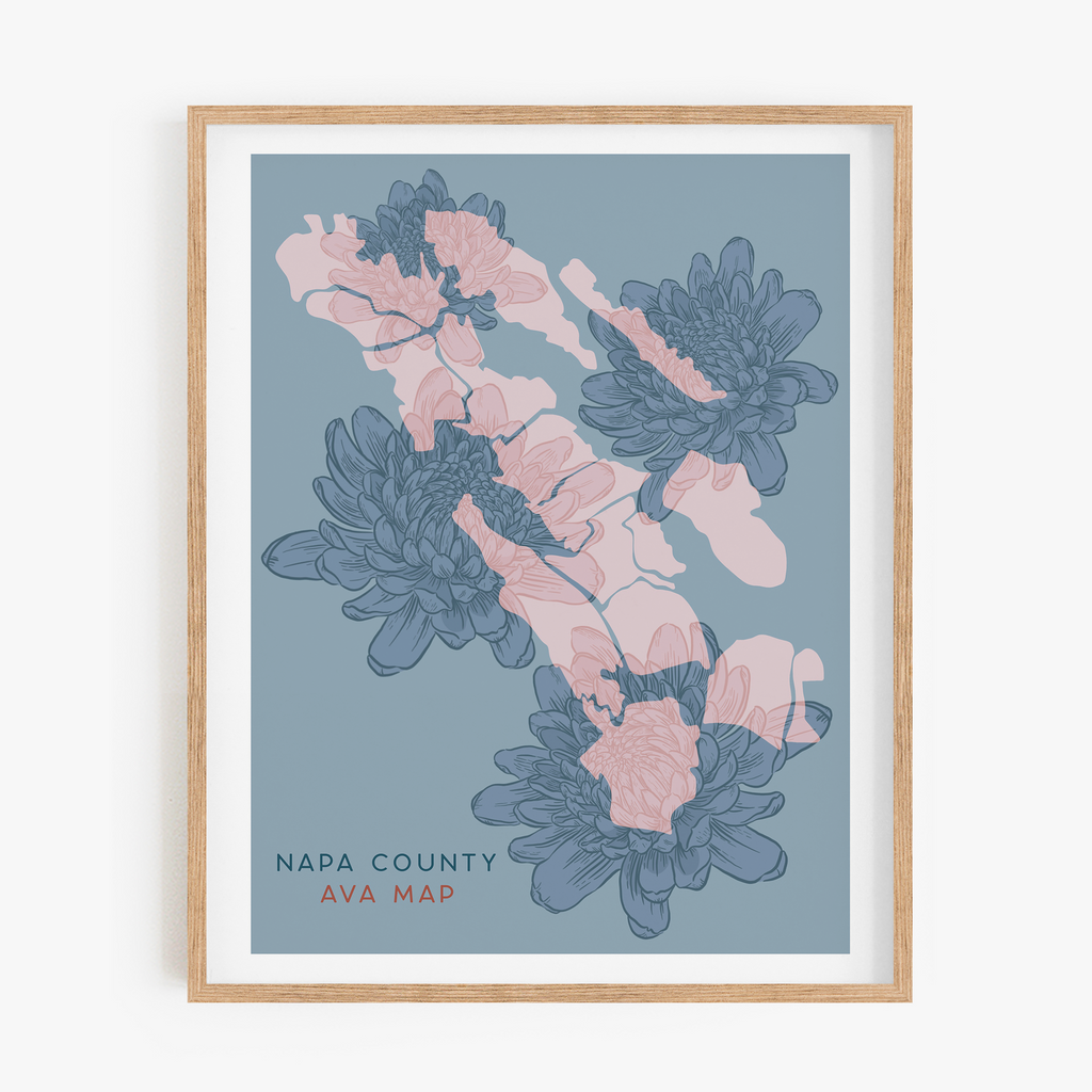 AVA Map - Napa County - Floral Art Print
