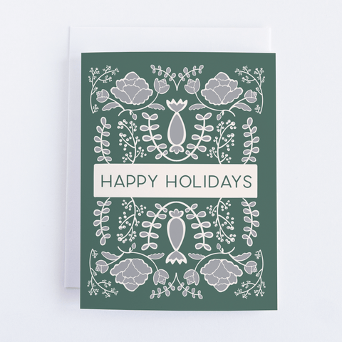 Happy Holidays - Green Floral Greeting Card