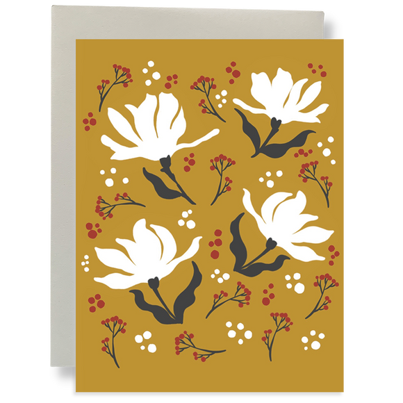 Gold Holiday Floral - Large - Greeting Card