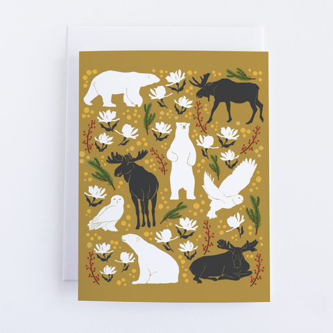 Gold Holiday Animal Pattern Greeting Card