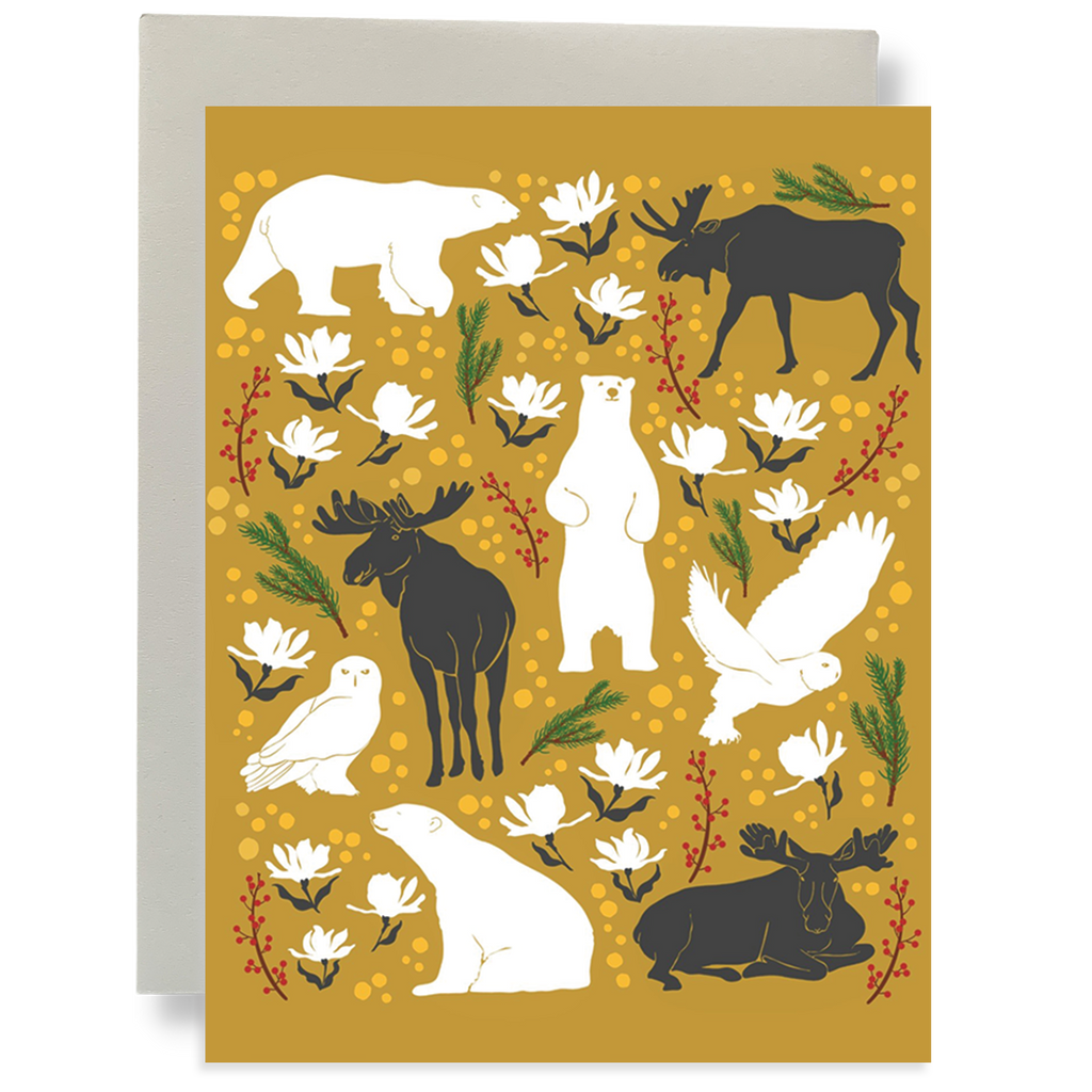 Gold Holiday Animal Pattern Greeting Card