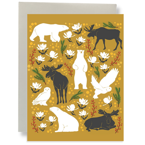 Gold Holiday Animal Pattern Greeting Card