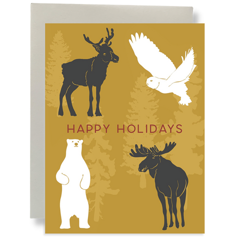 Gold Holiday Animals Greeting Card