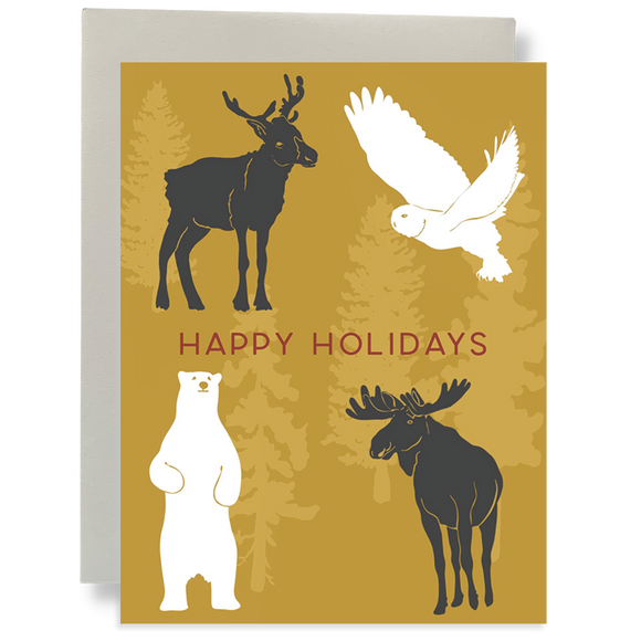 Gold Holiday Animals Greeting Card