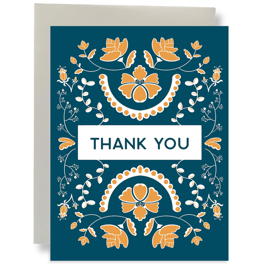 Thank You - Blue Floral Greeting Card
